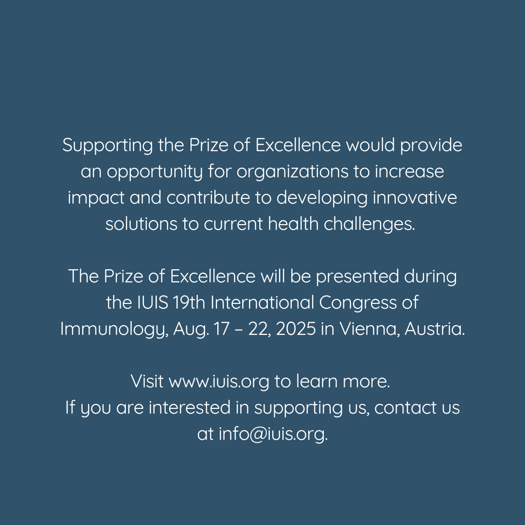 International Union of Immunological Societies (@iuis_online) on Twitter photo We are thrilled to invite companies, universities, and institutions to support our 2025 Early Career Research in Vaccinology R&D Prize of Excellence to support researchers advancing the future of vaccines. If you are interested in supporting, please contact us at info@iuis.org. We are thrilled to invite companies, universities, and institutions to support our 2025 Early Career Research in Vaccinology R&D Prize of Excellence to support researchers advancing the future of vaccines. If you are interested in supporting, please contact us at info@iuis.org.