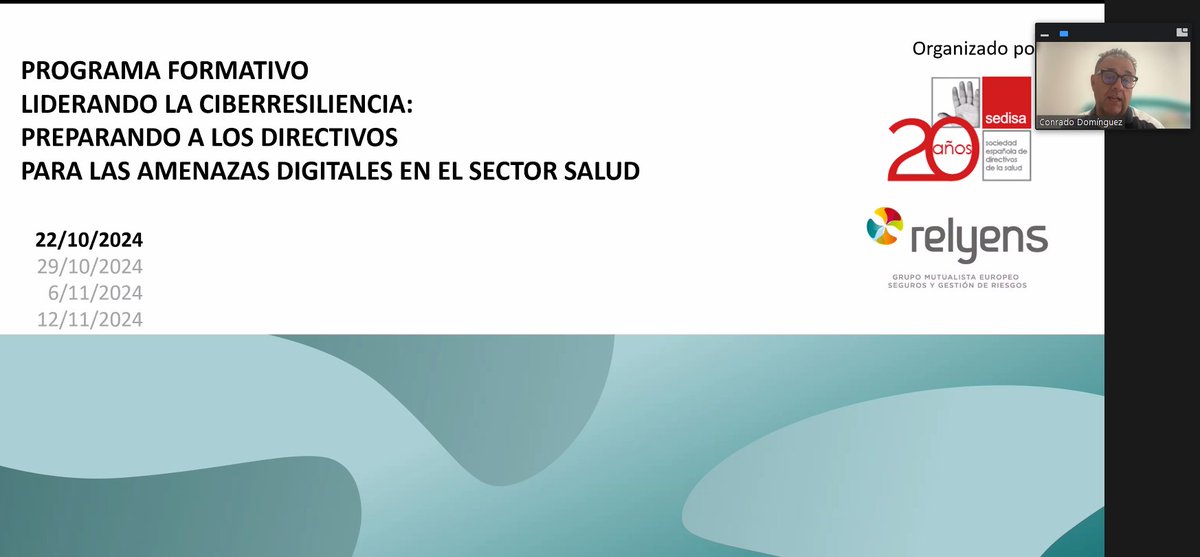 SEDISA (@sedisa_net) on Twitter photo 👉<a href="/cdomtru/">Conrado Dominguez</a> inaugura el programa formativo Liderando la #ciberresiliencia: preparando a los Directivos para las amenazas digitales en el Sector Salud 👉<a href="/cdomtru/">Conrado Dominguez</a> inaugura el programa formativo Liderando la #ciberresiliencia: preparando a los Directivos para las amenazas digitales en el Sector Salud