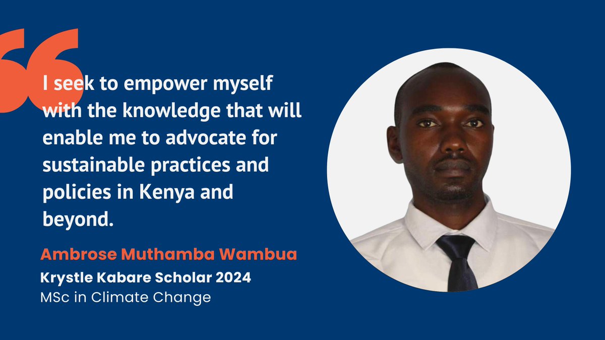 Introducing our new Krystle Kabare Scholar: Ambrose Muthamba Wambua. Ambrose will be pursuing an MSc in Climate Change at the University of Nairobi (<a href="/uonbi/">University of Nairobi</a>). 

You can read more about Ambrose's interests and aspirations here: lnkd.in/eBp6WqJB

<a href="/kchirchir/">Richard Chirchir</a>