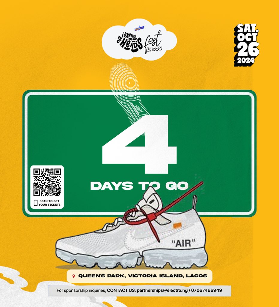 4 DAYS TO ELECTRO SNEAKERHEADS FEST!!! Oct 26, Queen’s Park, Victoria Island! Cop your tickets now!!! (Link in bio) 

#sneakerheadsfest #electro #sneakerheads #electrosneakerheadsfest