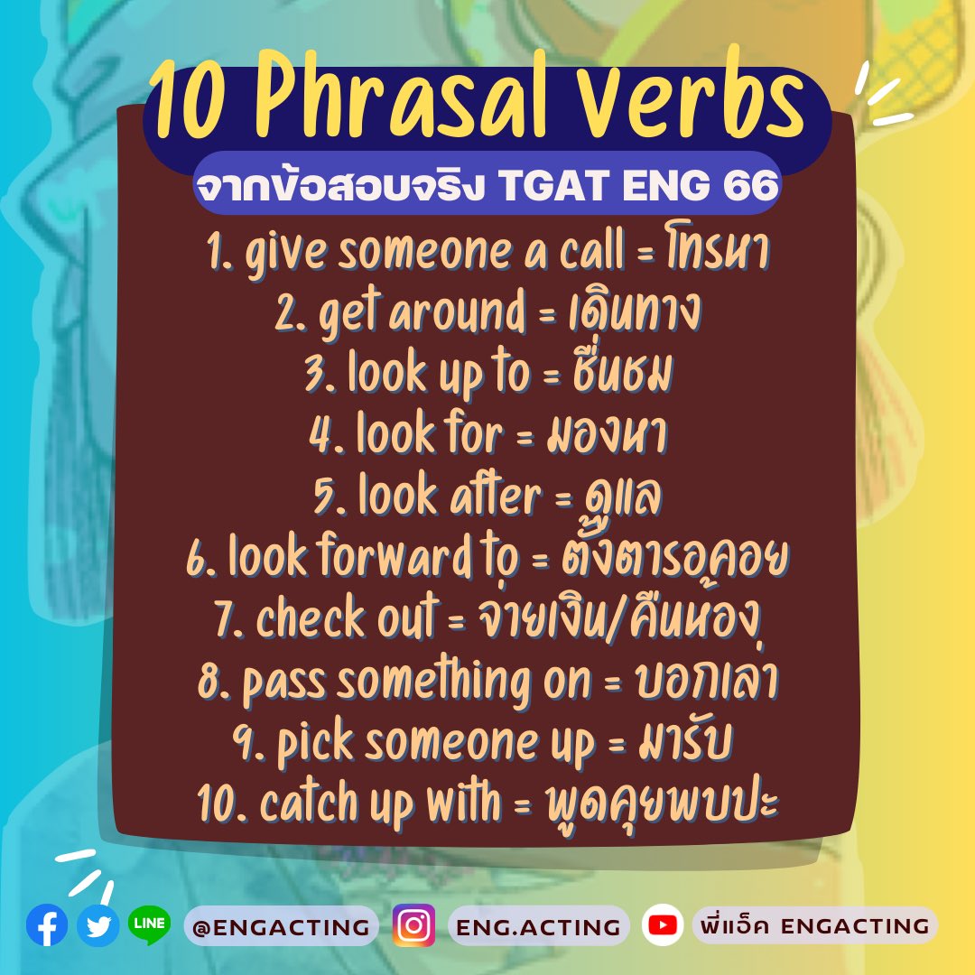 ✅Phrasal Verbs ในข้อสอบจริง TGAT ปี 66⚠️ #dek68 #dek69 จดเก็บไว้คำว่าอะไรเคยออก #TGAT #ALEVEL68

📌ปักหมุดไว้ท่องนะ (อ่านต่ออย่างละเอียดด้านล่าง)

🔥คลิปเรียนฟรีในช่อง📍 YouTube: พี่แอ็ค EngActing
#TGATENG #TCAS68