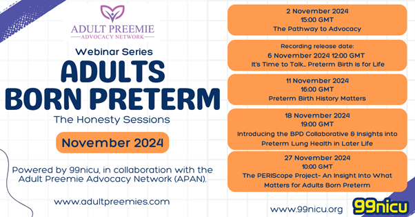 Lauren Ingledow (@l_prem_88) on Twitter photo <a href="/Adultpreemies/">Adult Preemie Advocacy Network</a> webinar series with @99nicu is coming in November! Adults Born Preterm: The Honesty Sessions is a five-part webinar series exploring the lifelong impact of preterm birth through candid conversations with experts, advocates, and individuals born preterm. <a href="/Adultpreemies/">Adult Preemie Advocacy Network</a> webinar series with @99nicu is coming in November! Adults Born Preterm: The Honesty Sessions is a five-part webinar series exploring the lifelong impact of preterm birth through candid conversations with experts, advocates, and individuals born preterm.