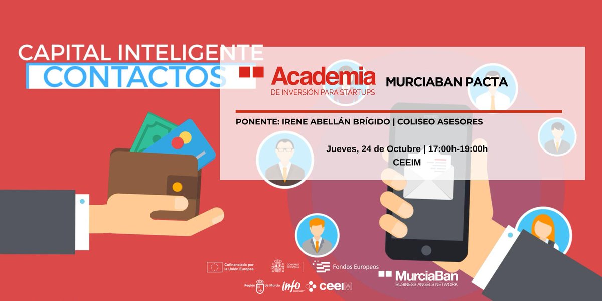 El jueves por la tarde en CEEIM Centro Europeo de Empresas e Innovación de Murcia tocamos otro tema "crítico para emprendedores" 👉 PACTO DE SOCIOS / PACTO DE INVERSIÓN con Irene Abellán de Coliseo Abogados reserva tu plaza desde: murcia-ban.es/academia/