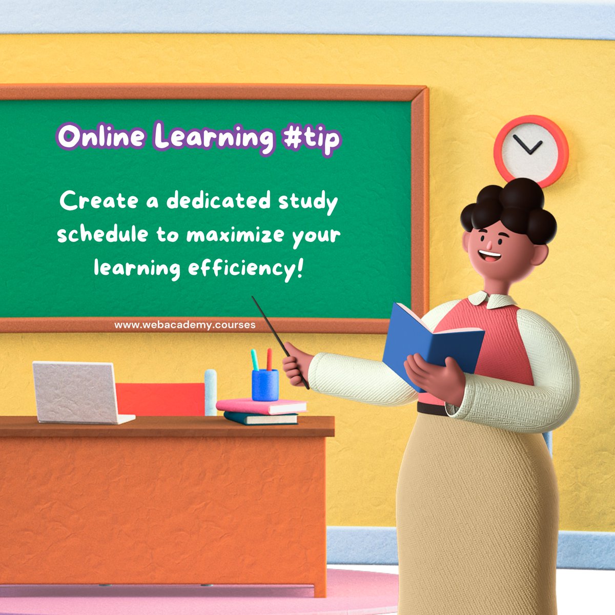 webacademyX's tweet image. 🗓️ Tip of the Day: A well-structured schedule helps you stay focused, reduces procrastination, and ensures you cover all essential materials. 

Join us at Web Academy for a variety of courses tailored just for you!

#WebAcademy #OnlineLearning #StudyTips #LearningEfficiency