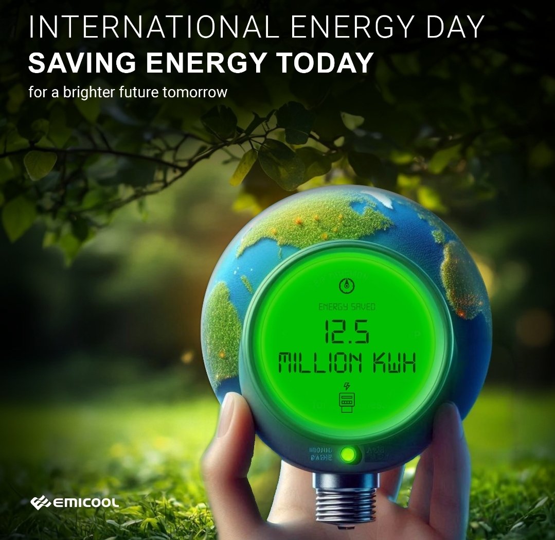 EmicoolUAE's tweet photo. Happy International Energy Day!  At Emicool, we saved 12.6M kWh and harnessed 708.5 kWp of solar energy in 2023. Together, let's keep promoting energy efficiency and building a greener, sustainable future! #EnergyDay #Sustainability #GoGreen https://t.co/0ZmfbORld5