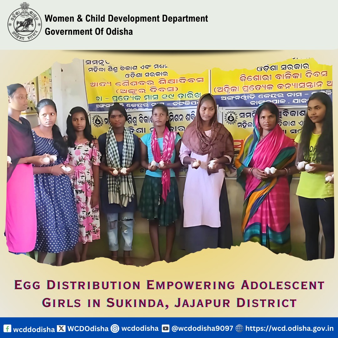 WCDOdisha's tweet image. Strong women, vibrant communities! Egg distribution under #MSPY in Sukinda, Jajapur is ensuring adolescent girls get the nutrition they need to lead healthier, empowered lives.
@MinistryWCD @CMO_Odisha @PravatiPOdisha @Shubha_Sarma @BDO_Jajpur @IPR_Odisha @HFWOdisha @UNFPAIndia
