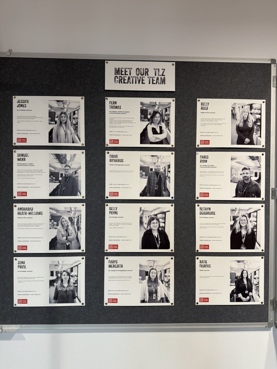 WarrSamuel's tweet image. New staff display board up in the @coleggwent #TLZ #creativedepartment