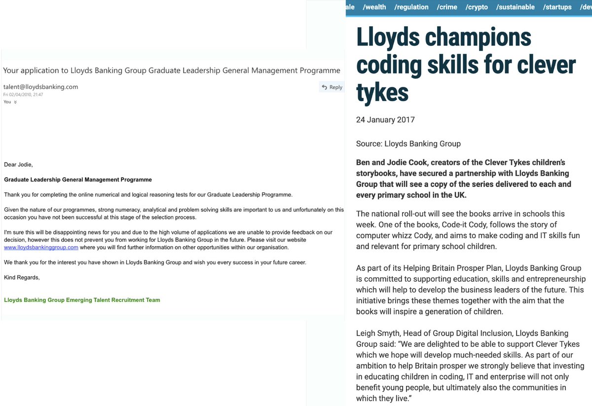 In 2010 Lloyds Banking Group rejected my application for their graduate scheme.

In 2017 Lloyds Banking Group bought 75,000 of the books I co-wrote and created.

That early rejection saved me.

That later deal changed everything 

(and got me a place on the Forbes 30 under 30