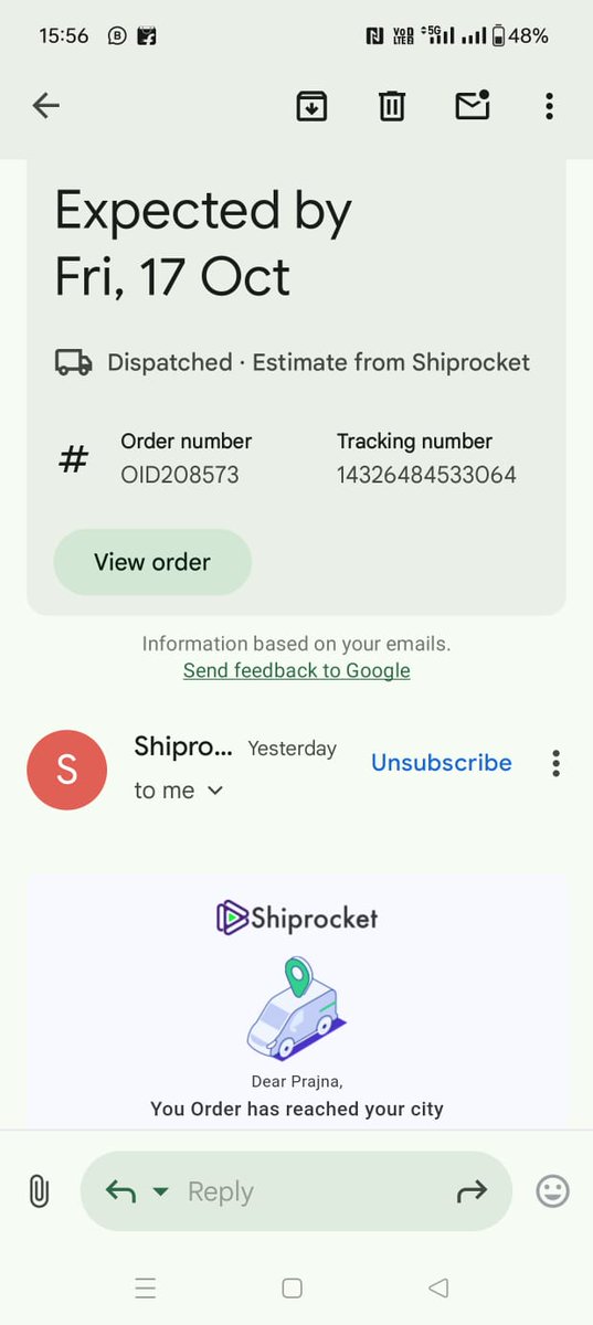 Hey <a href="/Amul_Coop/">Amul.coop</a> <a href="/DairyAmul/">Amul Dairy</a>
This Oct3 order is in limbo. The recipient is a hapless 91year old. We phoned and emailed Amul. Shiprocket is an unresponsive black box. 
Amul order ID 208573
Tracking ID 14326484533064