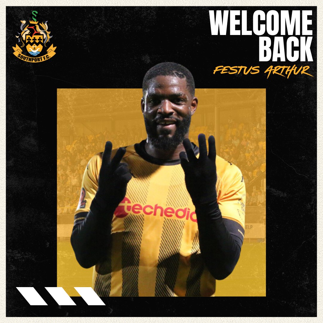 southport_fc's tweet photo. ✍️ 𝗛𝗲'𝘀 𝗯𝗮𝗰𝗸...

We're delighted to announce that Festus Arthur has returned to the club, on a one-month loan from FC Halifax Town.

Welcome back, Festus! 💪