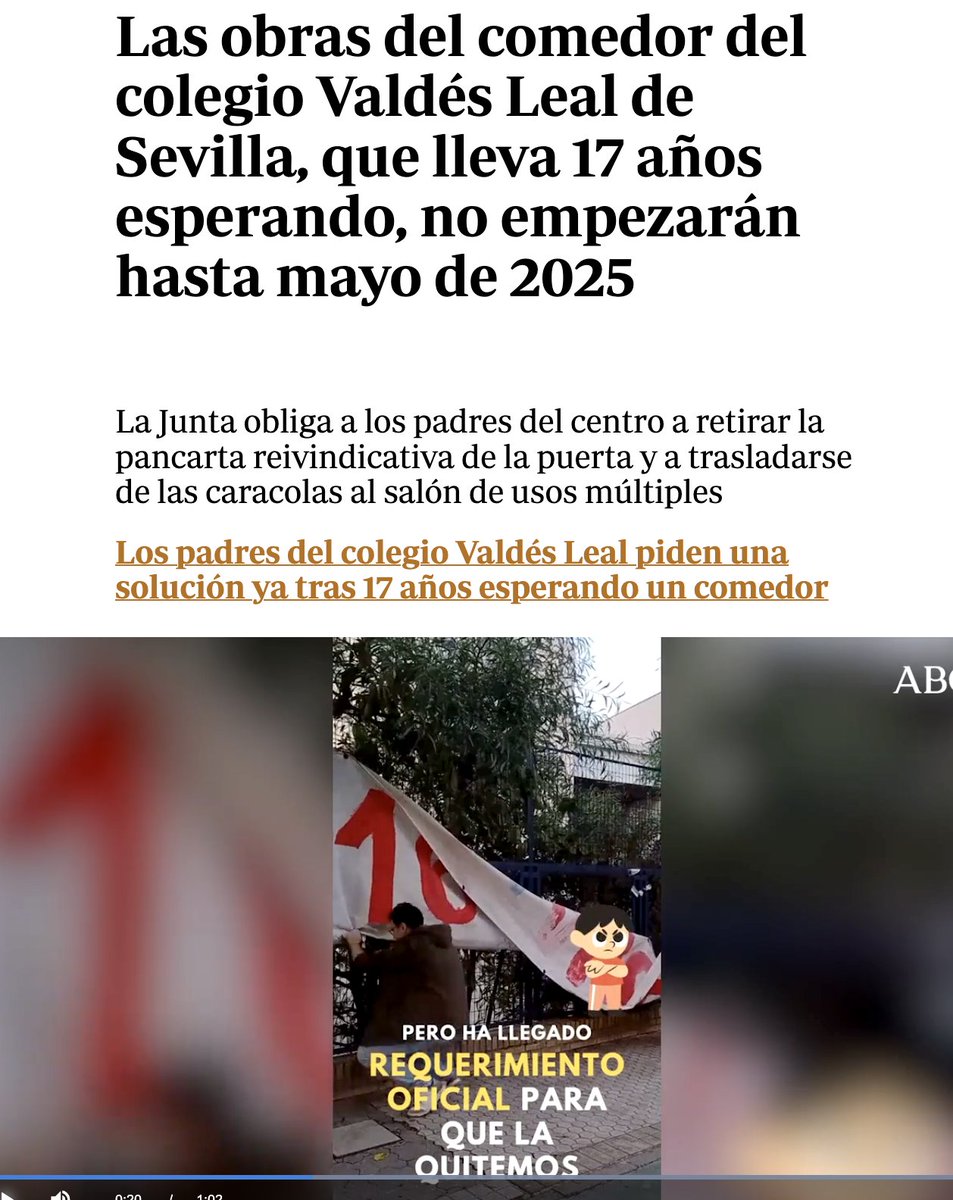 AFA Valdés Leal (@ampavaldesleal) on Twitter photo El <a href="/abcdesevilla/">ABC de Sevilla</a> se hace eco de la situación de nuestro comedor en un artículo de <a href="/laplumilla/">Mercedes Benítez</a>.
Nos han solicitado mediante requerimiento oficial que retiremos la pancarta, pero, estaremos vigilantes a que se cumplan los plazos y compromisos adquiridos.
abc.es/sevilla/ciudad… El <a href="/abcdesevilla/">ABC de Sevilla</a> se hace eco de la situación de nuestro comedor en un artículo de <a href="/laplumilla/">Mercedes Benítez</a>.
Nos han solicitado mediante requerimiento oficial que retiremos la pancarta, pero, estaremos vigilantes a que se cumplan los plazos y compromisos adquiridos.
abc.es/sevilla/ciudad…