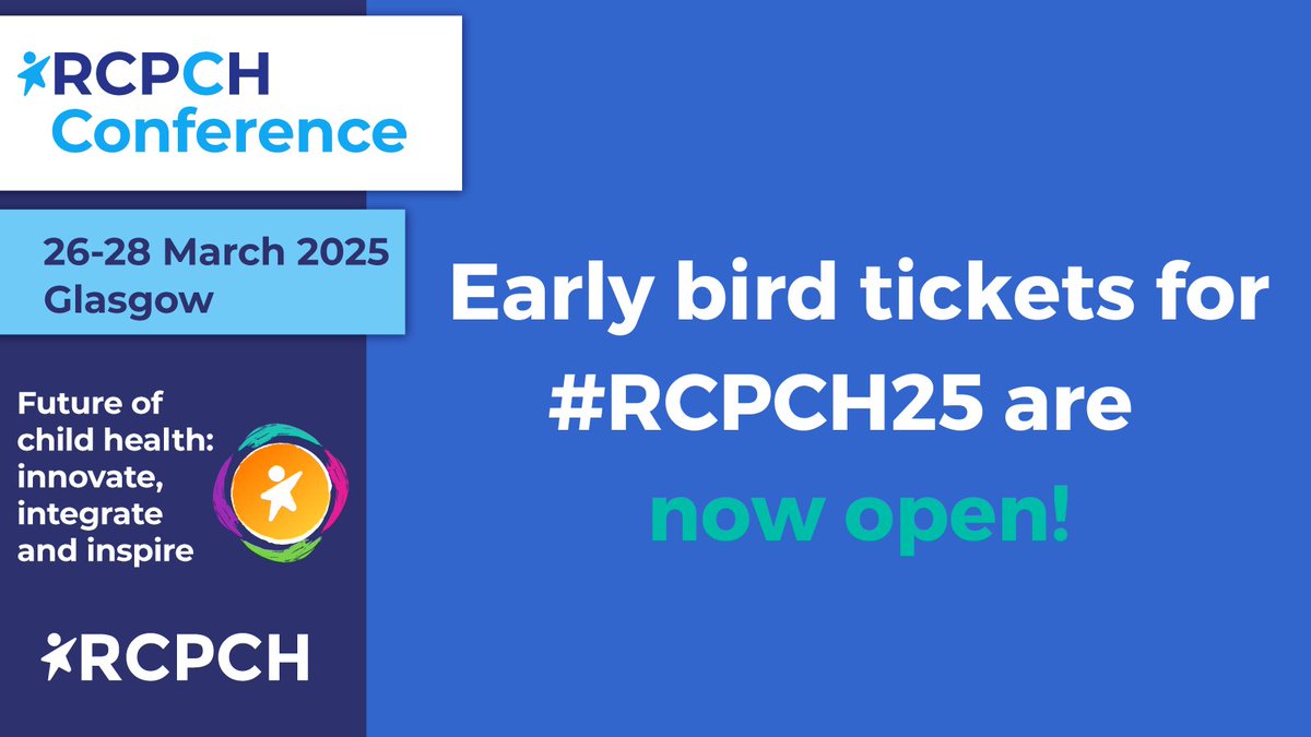 🎫🎫 Early bird tickets for #RCPCH25 are now live! Book between now and February 3 2025 and get 15% off. Learn more: bit.ly/404qMwY