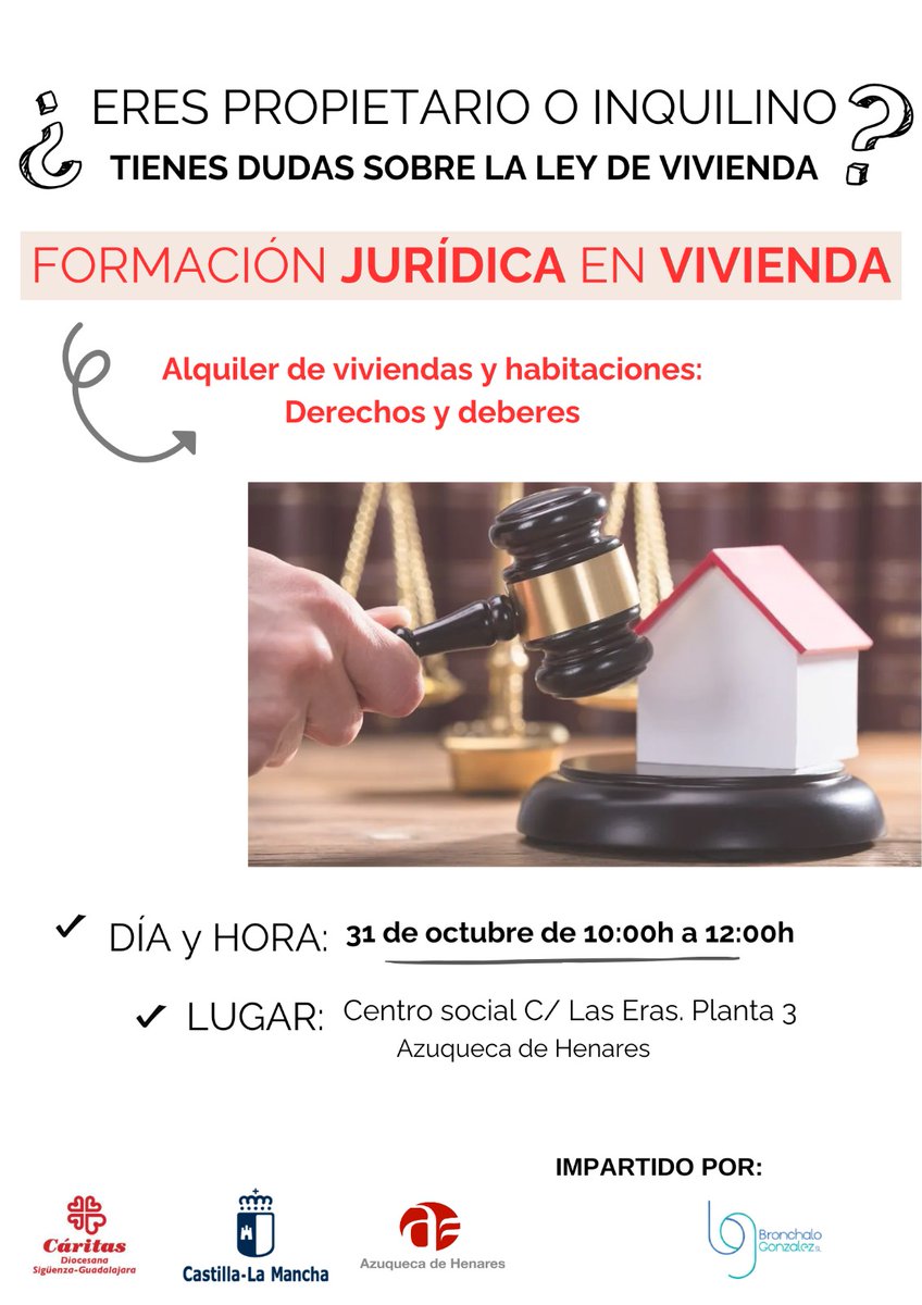 📢 CHARLA JURÍDICA SOBRE VIVIENDA
📅 31 noviembre, jueves
⌚️ 10.00 h
📌 Centro Social C/ Eras (Azuqueca)

Si tienes dudas a cerca de la nueva Ley de Vivienda, ven a esta charla gratuita que ofreceremos en colaboración con @caritassiguenza

+INFO ➡️ serviciospeñas.com/2024/10/21/si-…
