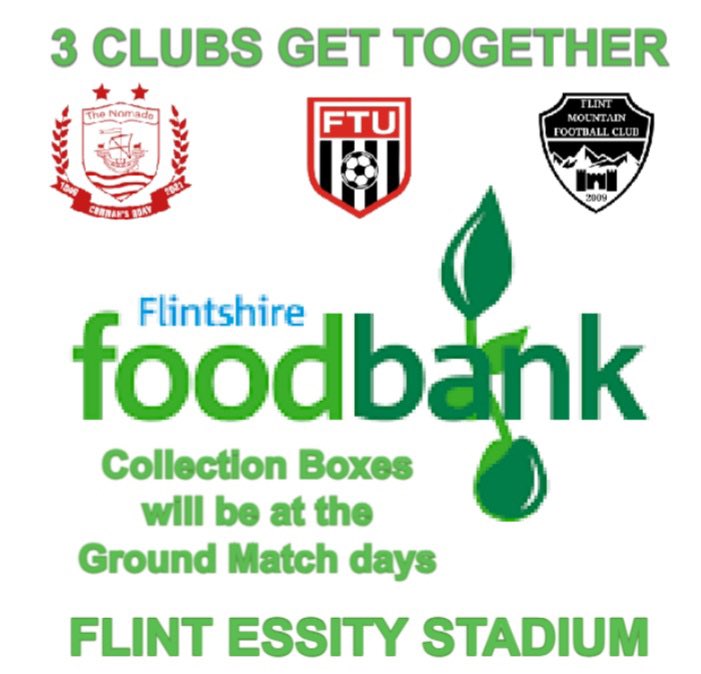 We have teamed up with neighbours <a href="/FlintTownFC/">Flint Town United FC ⚫️⚪️</a> and <a href="/the_nomads/">Connah's Quay Nomads FC</a> to support <a href="/FlintshireFoodB/">Flintshire Foodbank</a> this weekend

Collection boxes will be available for donations at all three games at the Essity Stadium. 

Any donations would be greatly appreciated.