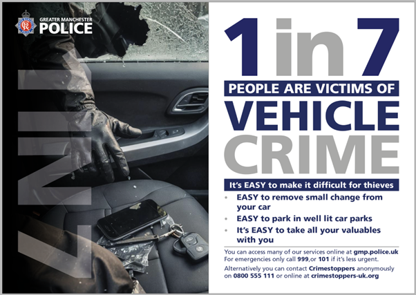GMPCityCentre's tweet photo. #keeptheivesout #hidevaluables Officers conducting Operation Sirrus using nudge theory in Manchester City by placing crime prevention leaflets onto vulnerable vehicles. This includes any vehicle which is left open or insecure or where valuables have been left out on display. https://t.co/h3C2TuD4DB