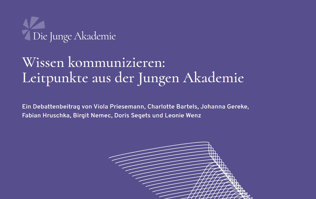Die Junge Akademie (@junge_akademie) on Twitter photo 📣 Um Forschende bei ihrer #Wissenschaftskommunikation zu unterstützen, haben Mitglieder des Projekts "Wissen kommunizieren" Leitpunkte entwickelt. Von <a href="/ViolaPriesemann/">Viola Priesemann</a>, <a href="/CharlyBartels/">Charlotte Bartels</a>, J. Gereke, F. Hruschka, <a href="/BirgitNemec/">Birgit Nemec</a>, D. Segets und L. Wenz
👉 t1p.de/sopda 📣 Um Forschende bei ihrer #Wissenschaftskommunikation zu unterstützen, haben Mitglieder des Projekts "Wissen kommunizieren" Leitpunkte entwickelt. Von <a href="/ViolaPriesemann/">Viola Priesemann</a>, <a href="/CharlyBartels/">Charlotte Bartels</a>, J. Gereke, F. Hruschka, <a href="/BirgitNemec/">Birgit Nemec</a>, D. Segets und L. Wenz
👉 t1p.de/sopda