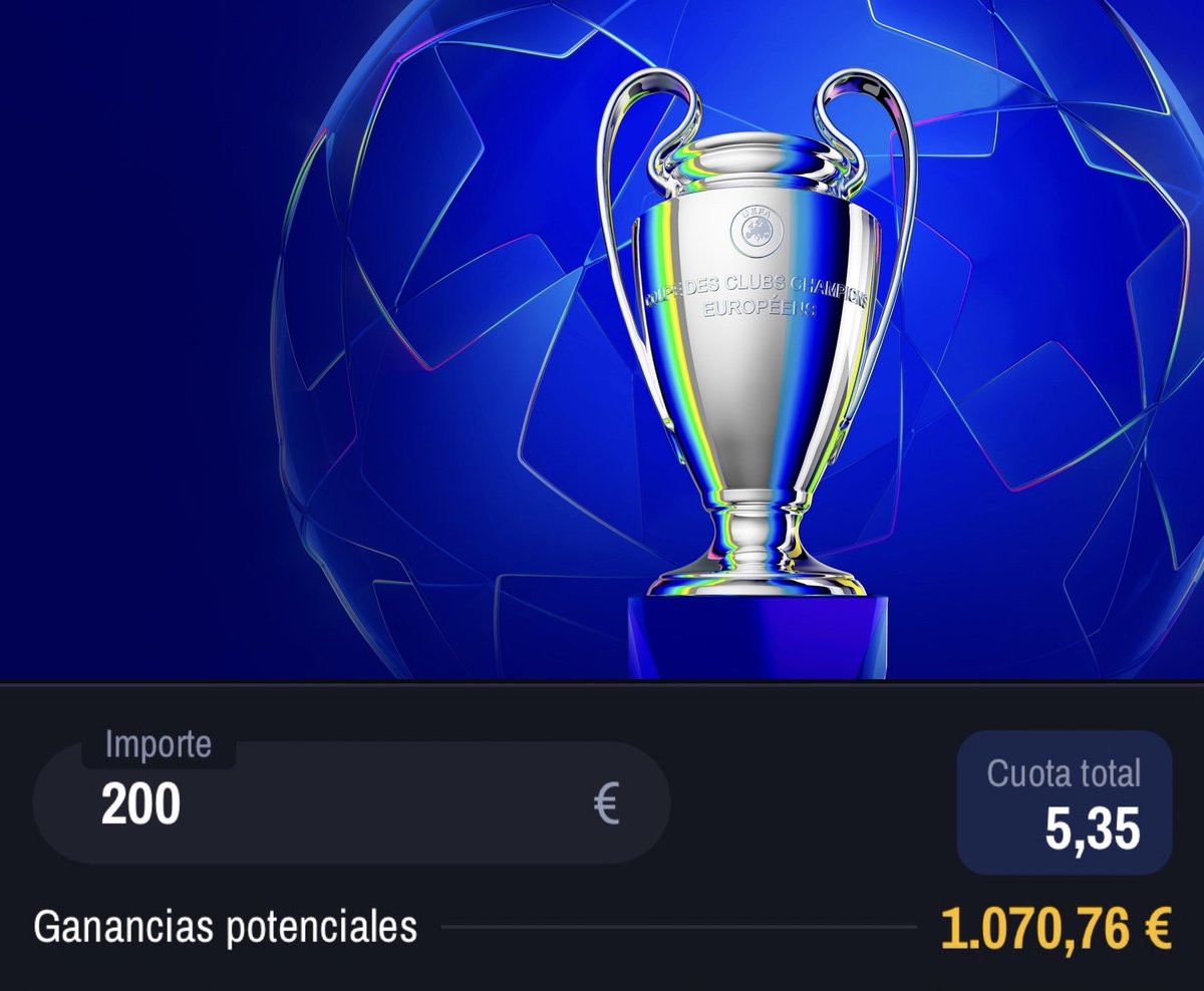 Noche de Champions. Noche de apuestas.

🔥 Intentaremos pasar de 200€ a 1070€

La podéis ver: t.me/+_w8li4kMfnFlN…