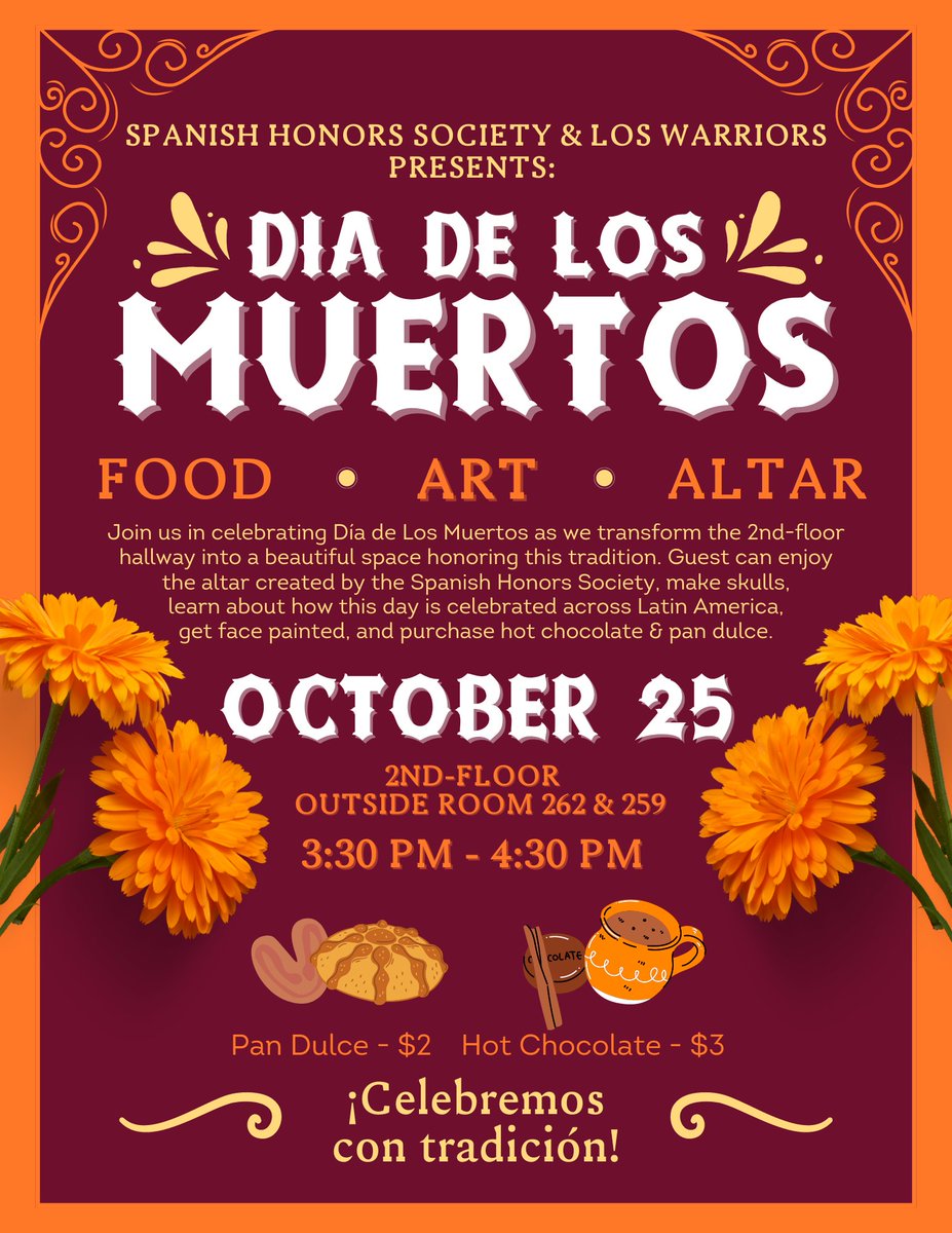 We 💚💛new traditions at GWCP. Join SHS and Los Warriors for a #DiaDeLosMuertos celebration.  #ItsNotHalloween