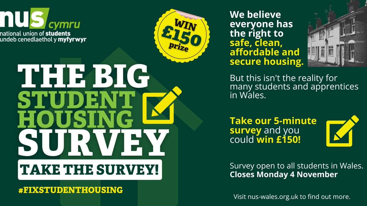 NUSWales's tweet photo. The deadline to fill out our Big Student Housing Survey has been extended to Monday 4 November! 🚨

Your voice matters – help us tackle the student housing crisis and take our survey now! 

🔗: https://t.co/d1C5A8q7Re https://t.co/cTCeoph8Xo