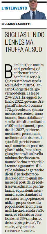 MilaSpicola's tweet photo. Il trucchetto di Giorgetti per togliere nidi al Sud. Per fortuna la notizia lanciata da @MeMeEsposito la stiamo rilanciando tutti. 
Ne ho scritto qui:  https://t.co/VqCwmY5AM1

Metto sotto anche un commento di Bruno  Laccetti: https://t.co/h9M3YlPl58