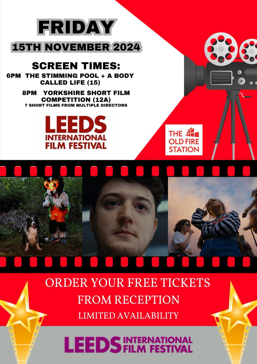 Leeds International Film Festival - LIFF is back here at The Old Fire Station Gipton for 2024!

Join us on the eve of Friday 15th November for two screenings.

Book direct at reception or call us on 0113 2136813 🤗

#LIFF2024
#cinematography
#PopUpCinema