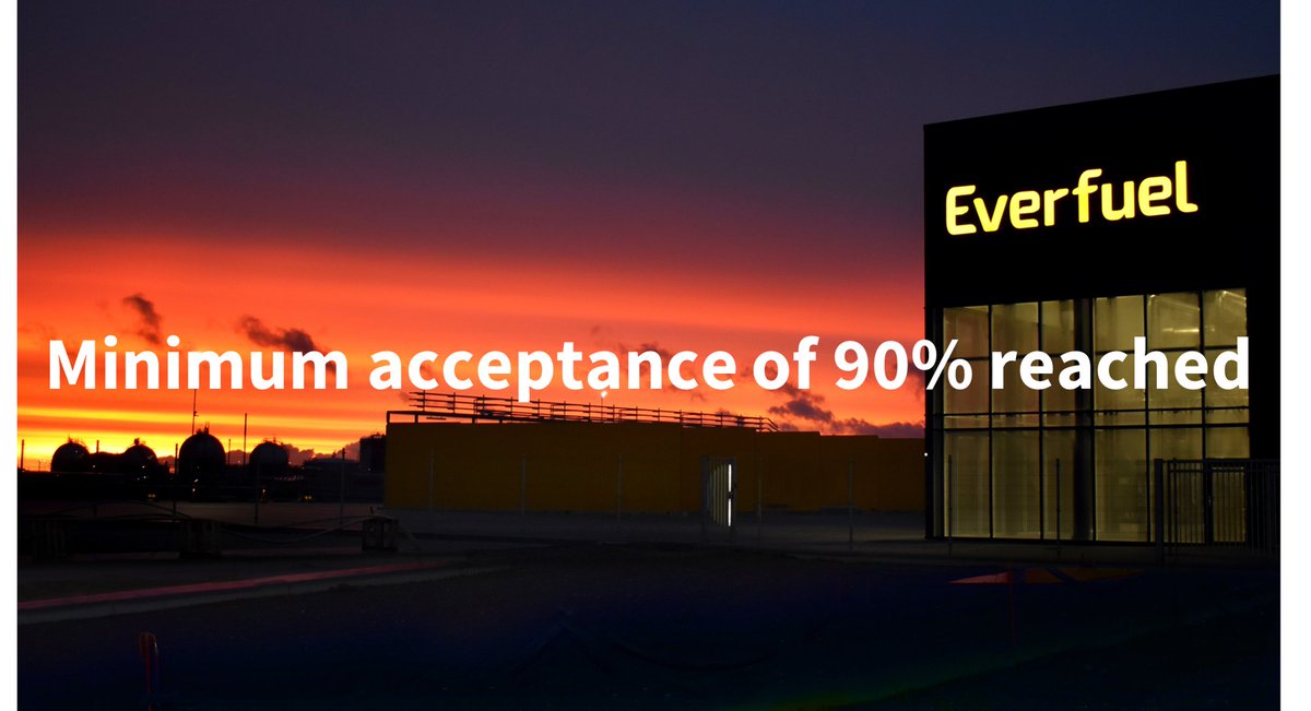 📢 ATTENTION EVERFUEL SHAREHOLDERS 📢

Minimum acceptance of 90% for the offer for <a href="/EverfuelEU/">Everfuel</a> A/S has been reached ✔️

More info: everfuel.com/news/minimum-a…