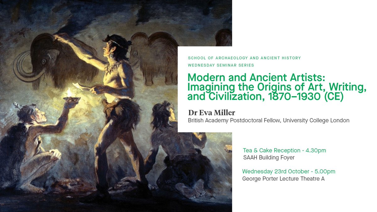 School of Archaeology & Ancient History (@archanchistleic) on Twitter photo ⚱Our next SAAH Research Seminar is this Wednesday 23rd.
👩🎓Eva Miller <a href="/modishantiquity/">Eva Miller</a>
of <a href="/UCLHistory/">UCL History</a> will speak on imagining the origins of art, writing, and civilisation from 1870 to 1930.
Email arch-wedseminar@le.ac.uk for a Teams link, or join us in person for cake! 🍰 ⚱Our next SAAH Research Seminar is this Wednesday 23rd.
👩🎓Eva Miller <a href="/modishantiquity/">Eva Miller</a>
of <a href="/UCLHistory/">UCL History</a> will speak on imagining the origins of art, writing, and civilisation from 1870 to 1930.
Email arch-wedseminar@le.ac.uk for a Teams link, or join us in person for cake! 🍰