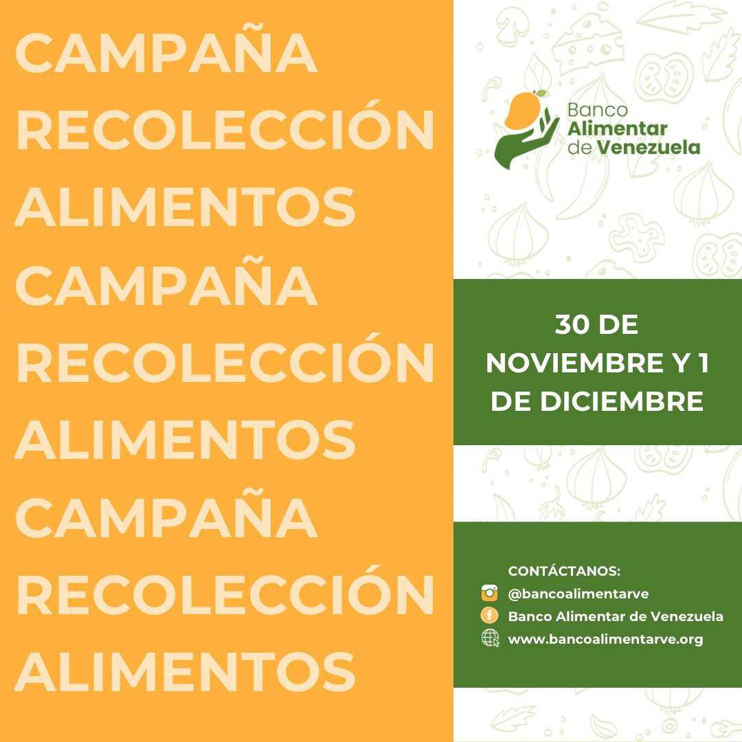 BAlimentarVE's tweet photo. ¡La gran campaña de recolección está cerca! 🗓️ El 30 de noviembre y 1 de diciembre, dona en nuestros centros de acopio y ayuda a miles de venezolanos.  #BancoAlimentardeVenezuela #NadaSobra #Campañaderecolección https://t.co/MyOzGi6juJ