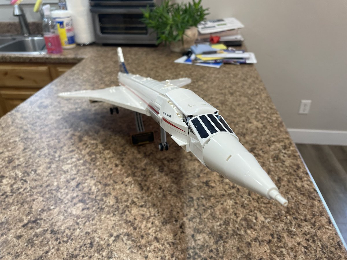 clement_dan's tweet photo. Had fun building this beast with over 2k pieces and about 8 hours. Looks awesome in my office. 

#lego #concorde #nostalgia #genx #nerdalert #amazing https://t.co/uDK8QBwjl0