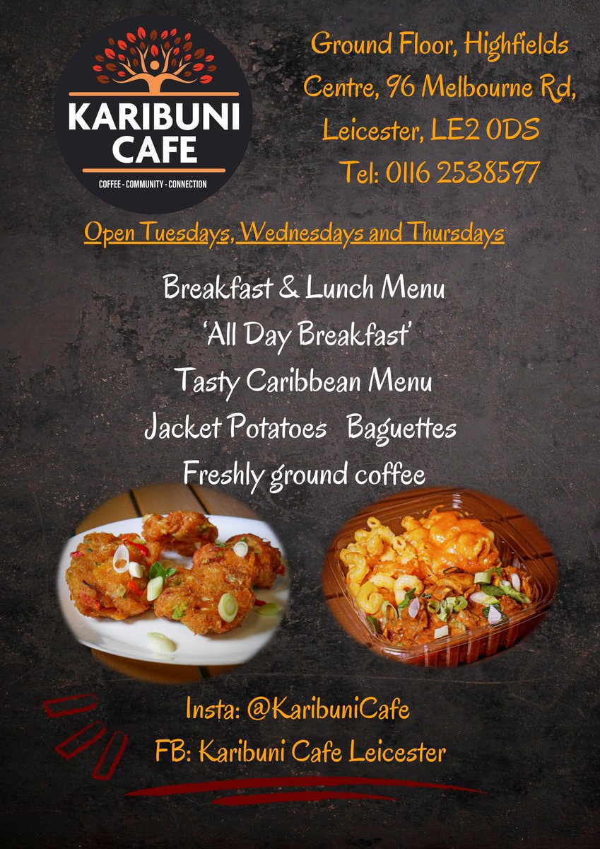 Our Karibuni Cafe is open every Tuesday, Wednesday and Thursday.
Great food, great prices.
Pop in and support our cause