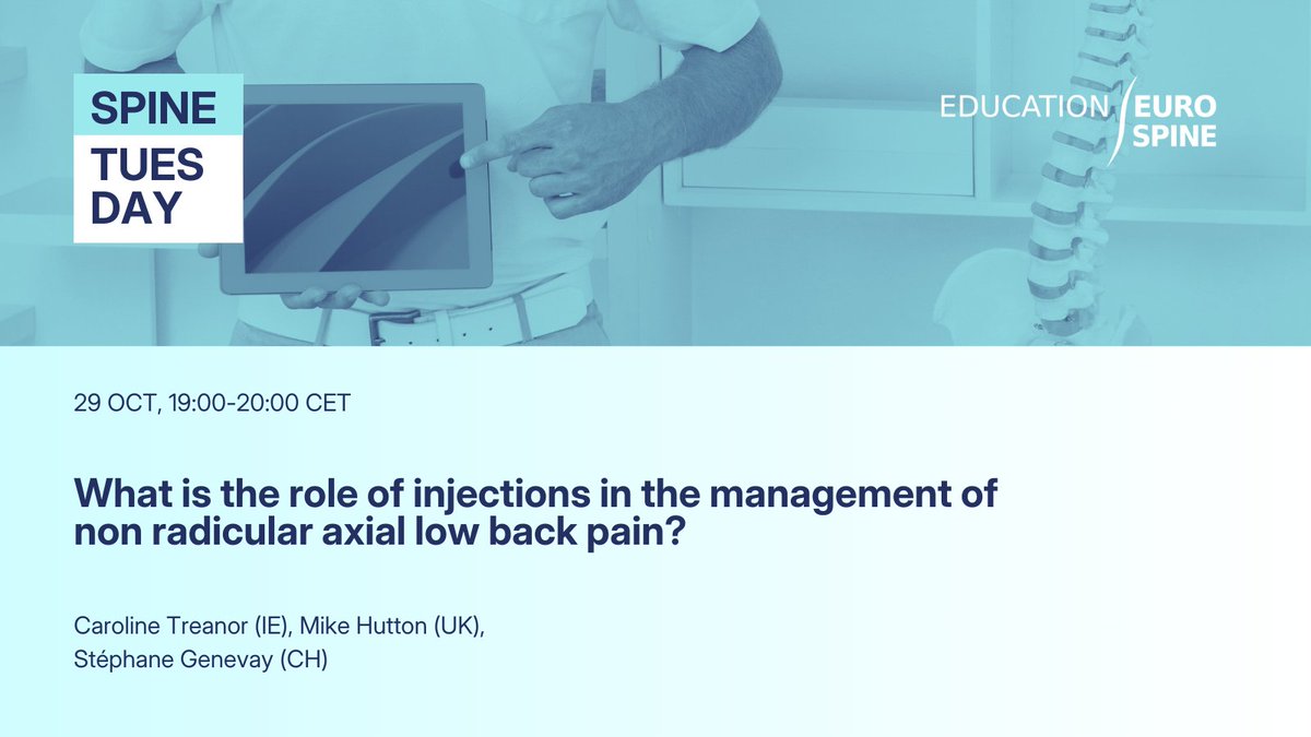 Join us for the next Spine Tuesday Webinar!
Discover the role of injections in managing non-radicular axial low back pain in this insightful session led by expert speakers.

eurospine.org/events/spine-t…