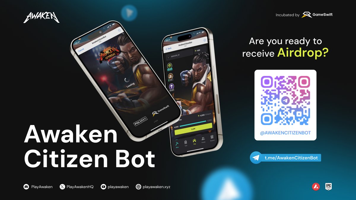 PlayAwakenHQ's tweet photo. 🚀 Official Launch - Awaken Citizen Bot 😍
Are you ready to dive into a world of exciting challenges, earn points, and unlock amazing rewards?
👉 Join now: https://t.co/pa9rnokVzg
#AwakenCitizenBot #Web3Gaming #LaunchBot #NewRelease