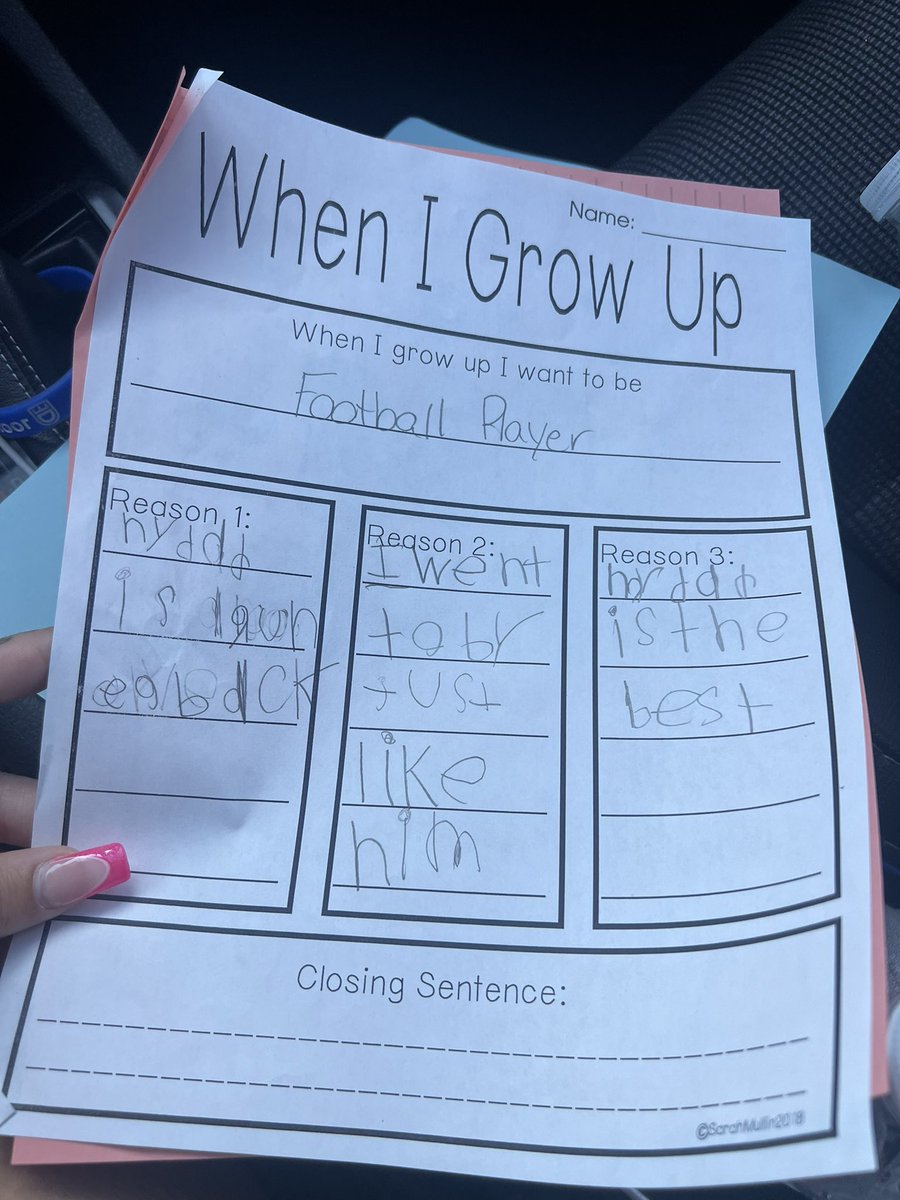 My son wrote this down in school he just turned 7 he’s been the pinnacle of my life everyday since I had him. knowing that he sees me as the best and he wants to be a running back because I am is amazing. looking up to me is everything I’m blessed beyond imagination ❤️✝️