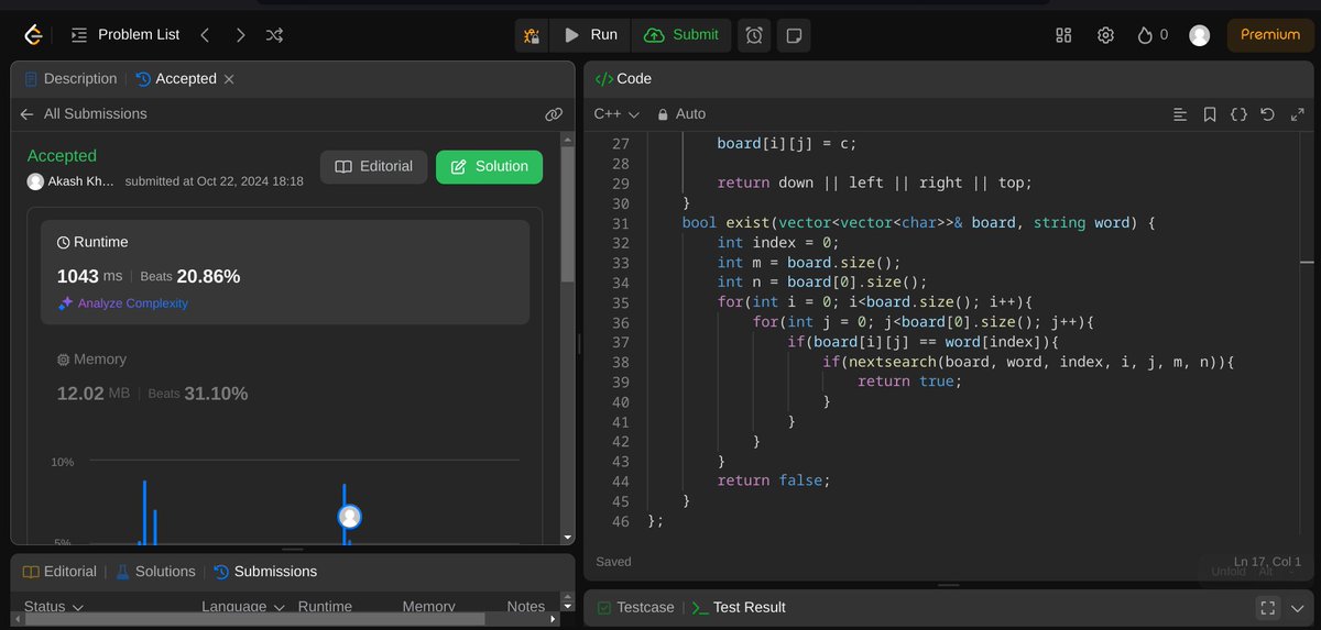 khalekarakash05's tweet photo. Just solved the 'Word Search' problem! 🔍🧩 Navigated through the grid to find words by exploring adjacent cells—recursion for the win again! True or false 💡💻 #Coding #Recursion #LeetCode #AlgorithmChallenge #TechJourney #MERNStack #ProblemSolved #100DaysOfCode #ProgrammerLife https://t.co/0sjr8Rh5sG