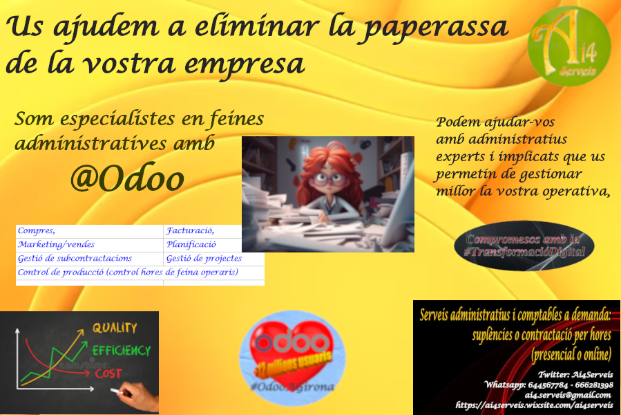 serveis38965's tweet photo. La burocràcia és el pitjor enemic de l'eficiència.
Per això vàrem crear #OdooAGirona on ajudem empreses i clients a automatitzar la comptabilitat i feines administratives optimitzant procediments amb #inteligenciaarificial i #OCR
#SolucionsAi4 #CompromisDeServei https://t.co/BIXaaRDfnk