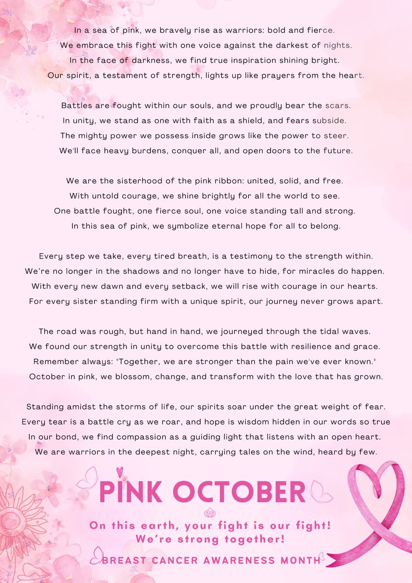 IridaZusi's tweet photo. Every Pink Ribbon tells a story through a journey of fierce courage, resilience, strength and determination to hope.
TOGETHER WE CAN MAKE A DIFFERENCE
Like+Save ♥️ if you agree.
Tag and share among friends to help spread the message for treatment. 
“Early detection saves lives”. https://t.co/EmpfIyNrWg