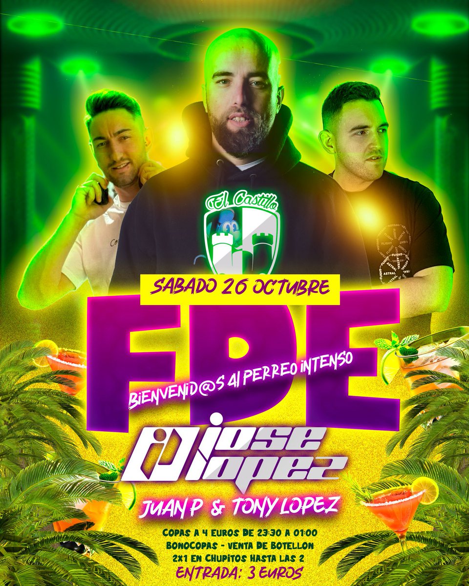 🗓️ SÁBADO 26 
TEMÁTICA: Semáforo 🚦 
Se repartirán pegatinas tú decides tu situación: 
🟢 Vía libre 
🟡 Puedes probar
🔴 Me da a mí que no 
ENTRADA:3€
Sorteo de 1 entrada:Like❤️ y RT
Sorteo de dos entradas en Instagram <a href="/fde_qdr_2425/">fde_qdr_24/25🥳💃🏻</a>  Suerte a todos!!🍀
⛔ PROHIBIDO MENORES DE 16