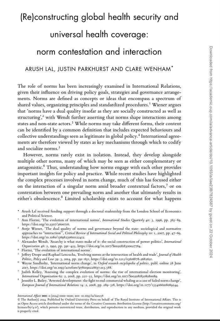 Why is this important? 🧐

Fragmentation between GHS &amp; UHC routinely leads to policy incoherence + weakened health systems.

We saw this during #COVID19, Ebola, Zika, etc.

Understanding their shared past can inform effective integration moving forward.

🔗doi.org/10.1093/ia/iia…