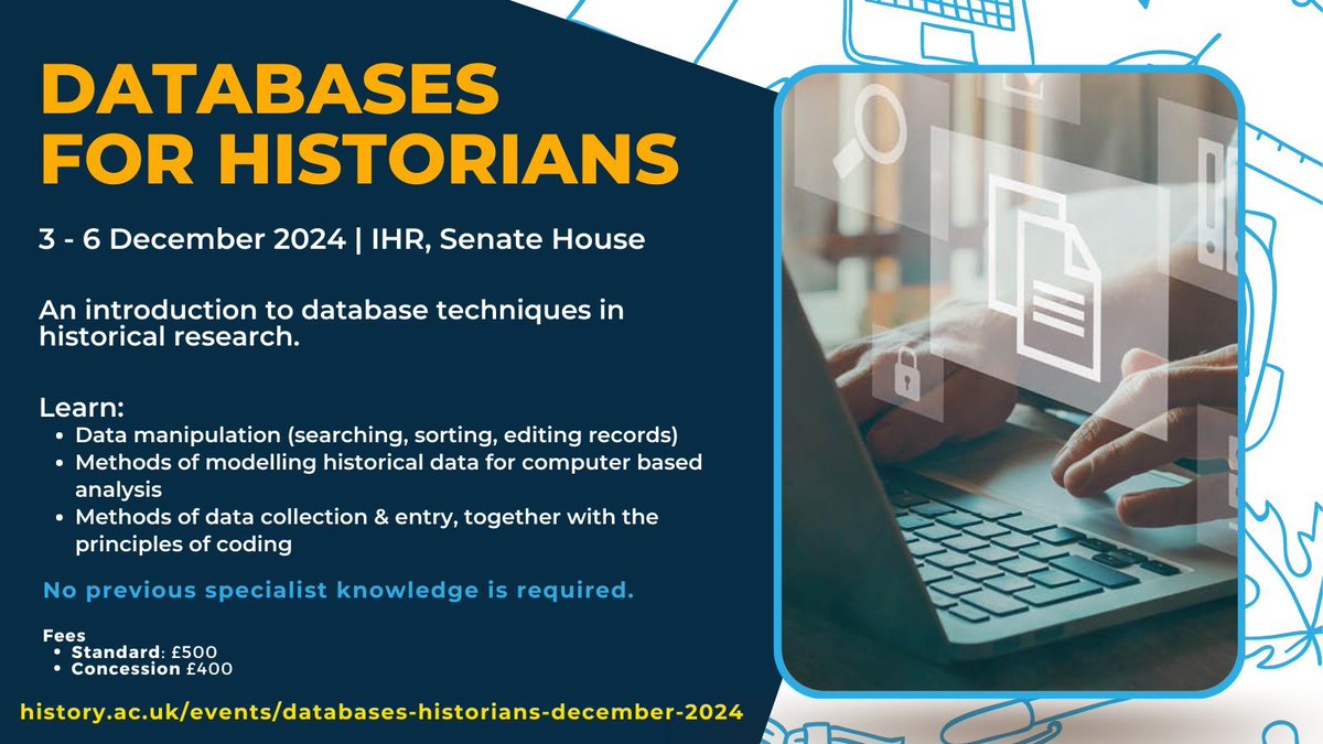 Want to know how to interpret your historical research in a database?

The join us in December for our Databases for Historians course taking place at the IHR.

Full details available at: buff.ly/3XXkufF
