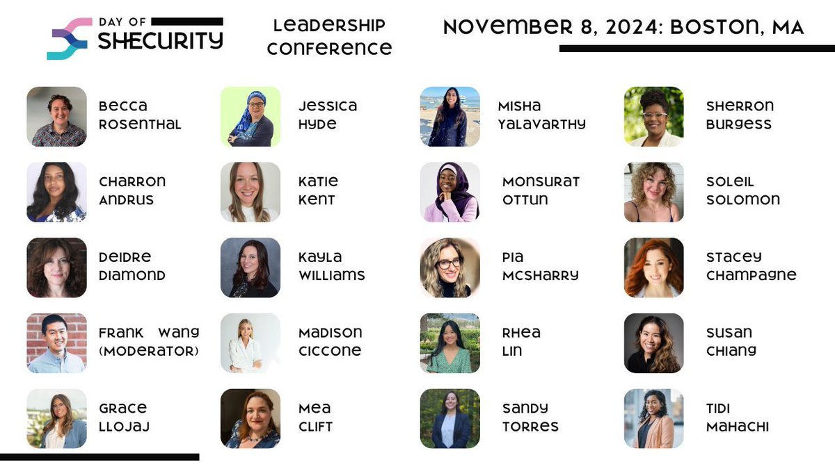 It's finally here....our announcement of speakers. This leadership conference will be amazing and we're incredibly excited to share who will speak.

#cybersecurity #womenincybersecurity #dayofshecurity #leadershipconference #freeconference #genderdiversity #cybersecurity