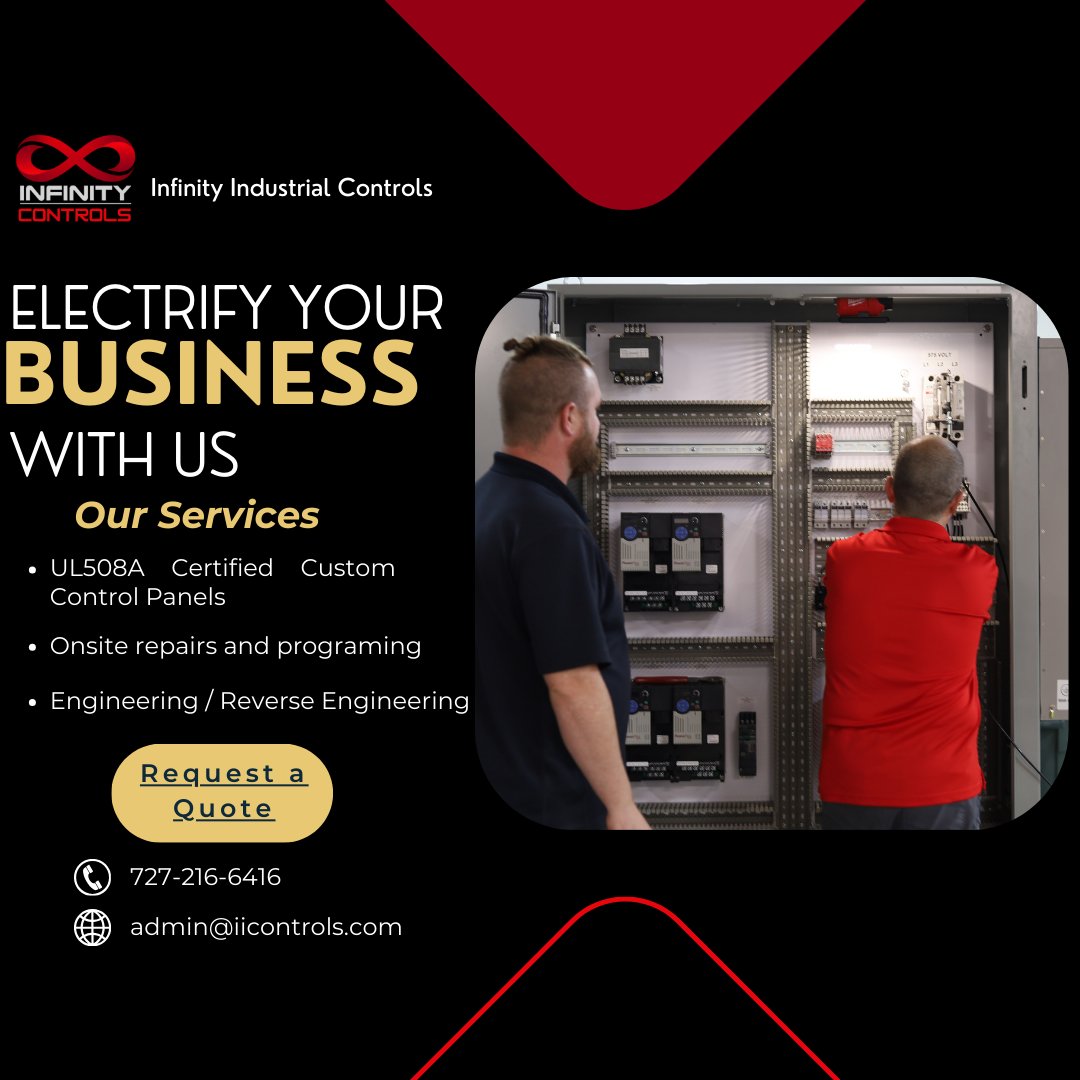 InfinityIndust3's tweet image. Our range of UL508A certified custom control panels are designed to make your business smarter, and more efficient. Here at Infinity, we have everything you need to elevate your automation. Request a quote today!
#ElectricInnovation