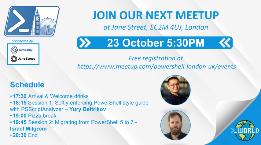 It is tomorrow! Join us at Jane Street London office from 5:30pm. 
Register: meetup.com/powershell-lon…