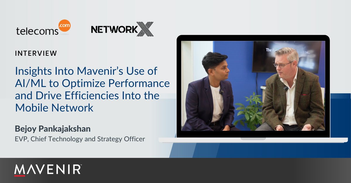 Mavenir's tweet image. ‘AI in the RAN is key for driving monetization and operational efficiency, paving the way for autonomous networks,’ says Mavenir’s Bejoy Pankajakshan in his @telecoms interview with @scottbicheno at @networkx_event. hubs.la/Q02Vhpbw0

#AI #TelecomAI