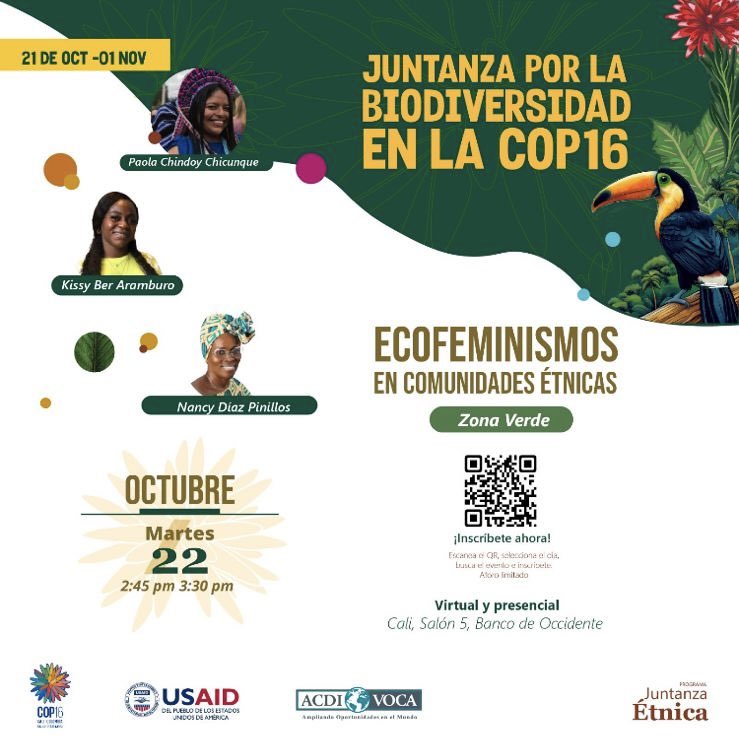 Hablar de Ecofeminismos es hablar de manera directa de críticas a los modelos de desarrollo injustos, devastadores y discriminadores. 

Hablemos hoy de Ecofeminismos en la COP 16 en la zona Verde con Juntanza Étnica. 

La Juntanza Avanza.