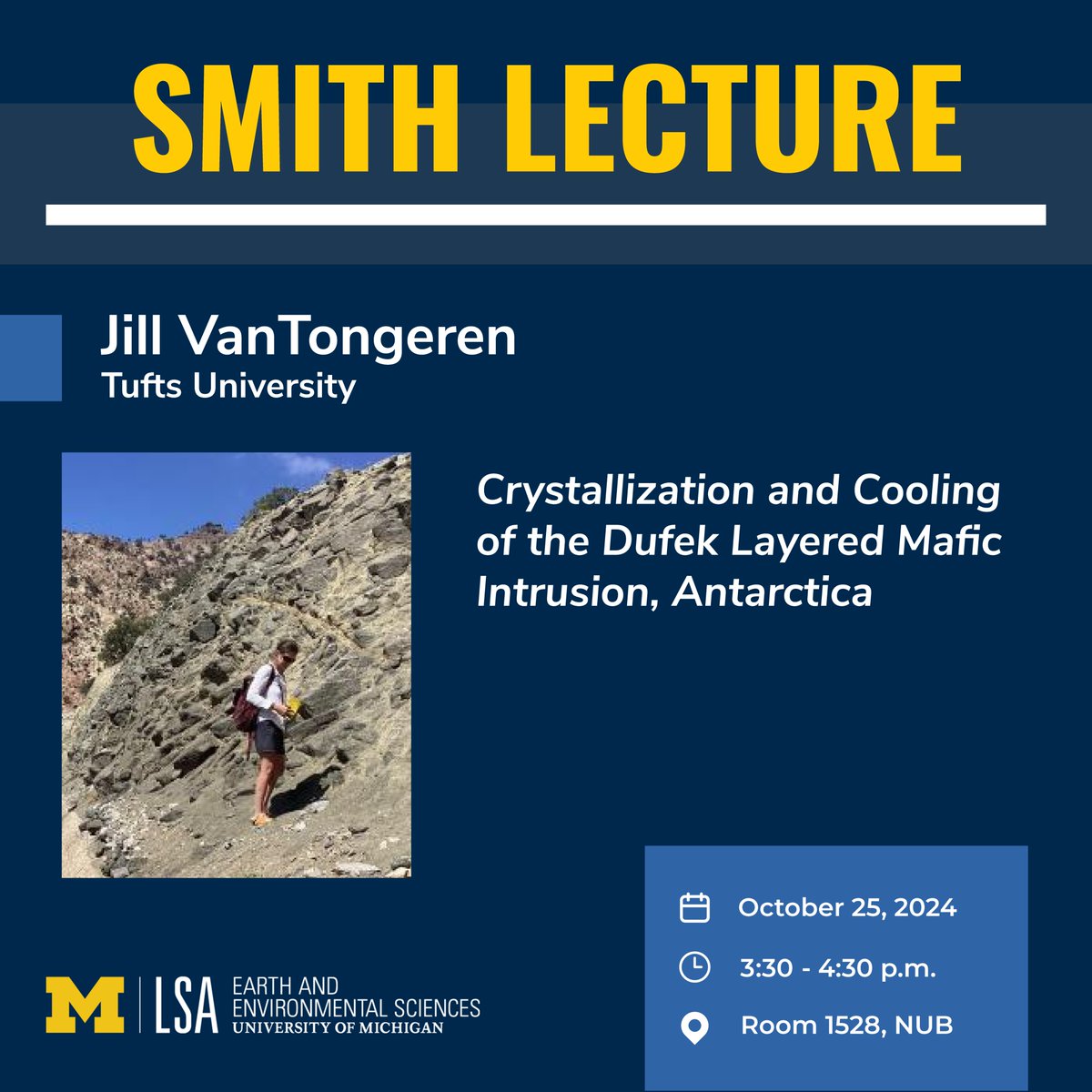 Michigan EARTH (@michiganearth) on Twitter photo ๐ Join us for this week's Smith Lecture! We welcome Jill VanTongeren from Tufts University to speak on "Crystallization and Cooling of the Dufek Layered Mafic Intrusion, Antarctica."
๐ Friday, October 25
๐ 3:30-4:30 p.m.
๐ 1528 NUB
More info: myumi.ch/3QXbQ ๐ Join us for this week's Smith Lecture! We welcome Jill VanTongeren from Tufts University to speak on "Crystallization and Cooling of the Dufek Layered Mafic Intrusion, Antarctica."
๐ Friday, October 25
๐ 3:30-4:30 p.m.
๐ 1528 NUB
More info: myumi.ch/3QXbQ