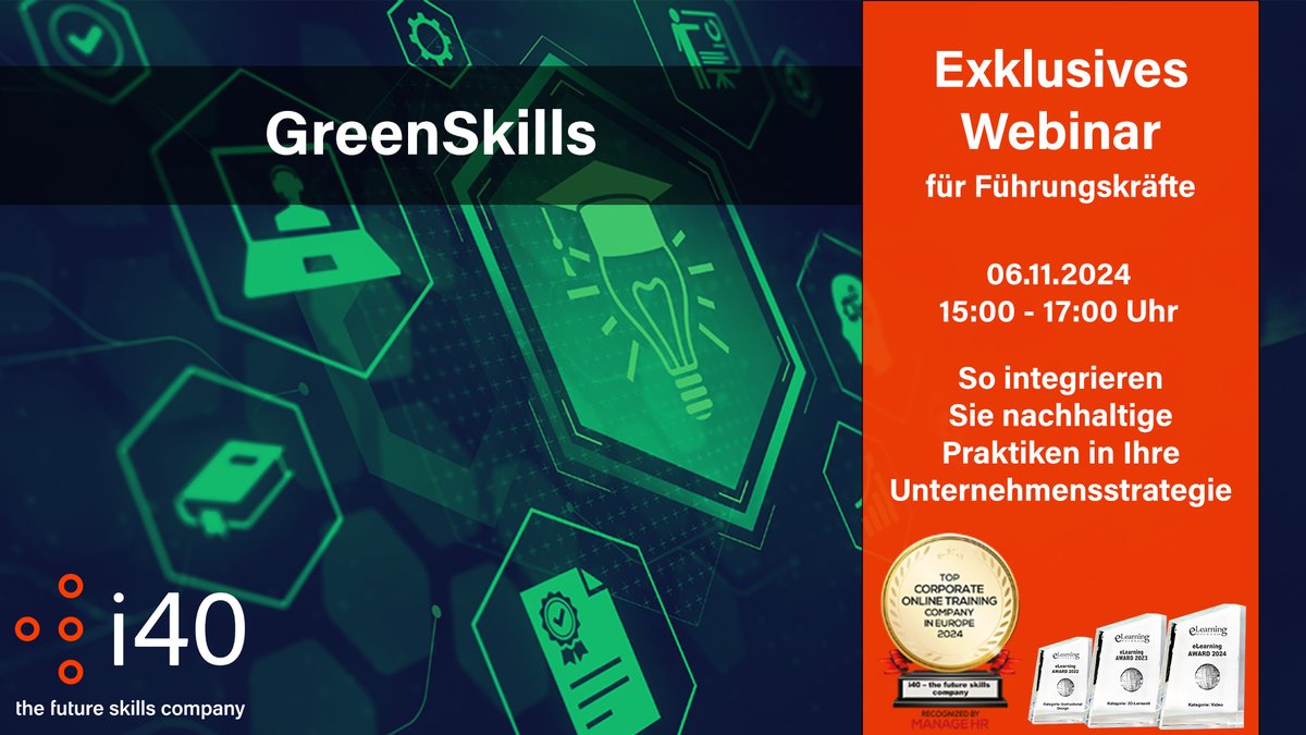 Greenskills: Seminar für Führungskräfte am 06.11.24 

💡In zwei Stunden verstehen, was es mit  Green Skills auf sich hat und wieso sie für nachhaltigen Unternehmenserfolg wichtig sind.

🔗Anmeldung und mehr Informationen: tinyurl.com/bdhwxmun

#greenskills #nachhaltigkeit