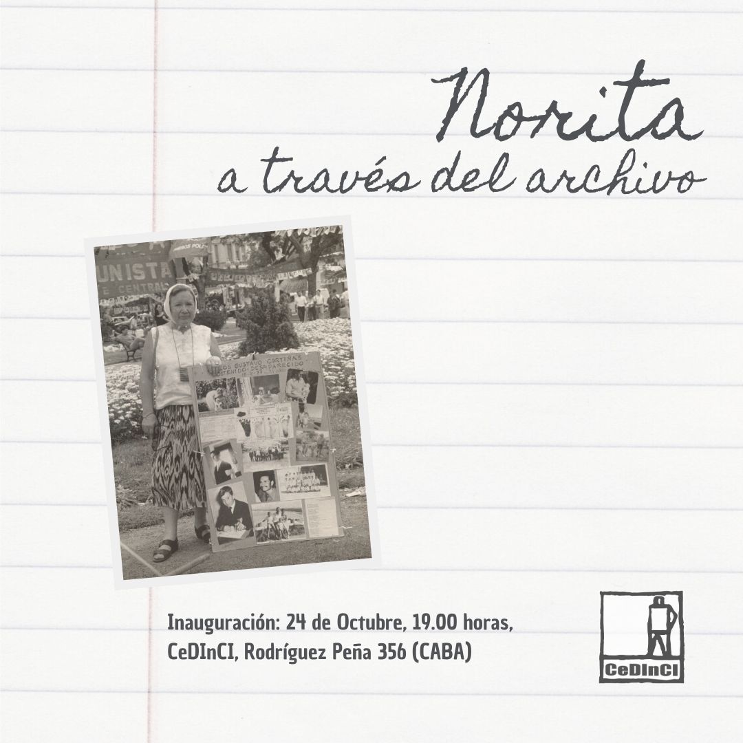 CeDInCI (@cedinci) on Twitter photo Este jueves a las 19 hs. inauguramos la muestra sobre Nora Cortiñas, les invitamos a todos/as, es excepcional. Además, se va a presentar públicamente su fondo ya organizado bajo la coord. de
<a href="/eugeniasik/">Eugenia Sik</a>
archivos.cedinci.org/index.php/nora… Este jueves a las 19 hs. inauguramos la muestra sobre Nora Cortiñas, les invitamos a todos/as, es excepcional. Además, se va a presentar públicamente su fondo ya organizado bajo la coord. de
<a href="/eugeniasik/">Eugenia Sik</a>
archivos.cedinci.org/index.php/nora…