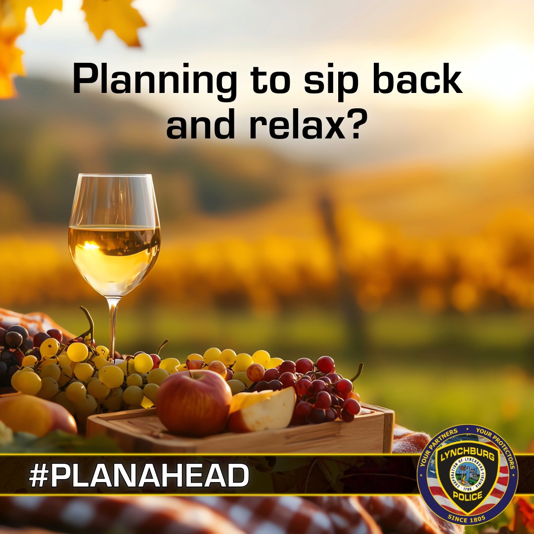 LynchburgPolice's tweet image. Planning to sip back and relax this fall weekend? Enjoy the crisp autumn vibes, but make sure you have a designated driver and a safe ride home.
#FallWeekendVibes #DrinkResponsibly #PlanAhead #SafeRideHome #TrafficTuesday #LynchburgPolice