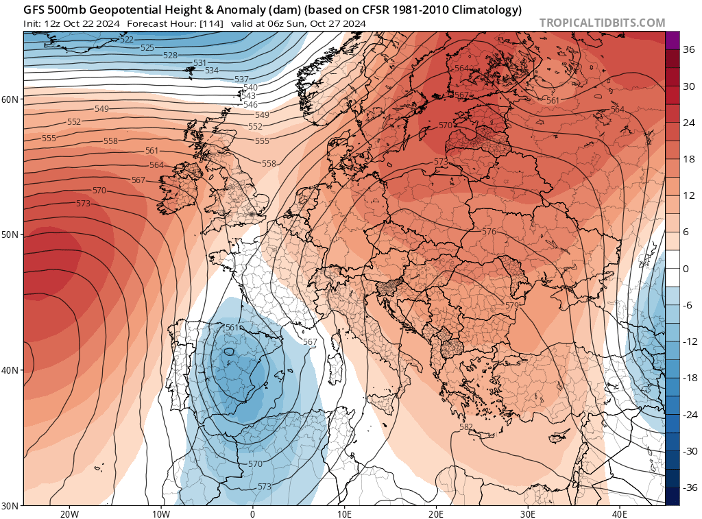 alexmegapc's tweet photo. Ai ai ai.. que es comença a posar molt interessant, però que molt 🤣🤣, GFS12Z comença a plegar-se al que veia Europeu fa dies, i després del solc que  ens passaria entre divendres tarda i ara x ara dissabte matí/migdia fa  despenjar un embossament fred molt potent una -26 a 500 hPa!!, cap  endins la península, tot i que sempre diem en aquests casos moviment  erràtic, per despenjar-se de lacirculació general, ara per ara faria  transició cap al SE, podríem tenir una setmaneta vinent entretinguda a partir de diumenge, parlem a 114 h, toca continuar actualitzant.#meteo