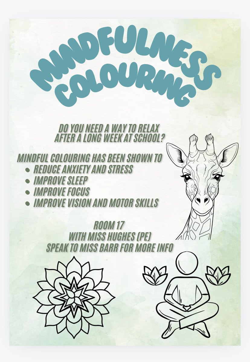 2 new activities starting this week; 
🤸🏼‍♂️ CHEERLEADING
🎨 MINDFULNESS COLOURING

Speak to Miss Barr for more info